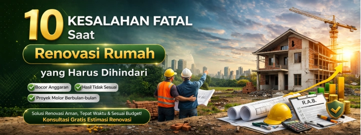 Ilustrasi renovasi rumah – pekerja konstruksi melakukan pengecekan struktur untuk menghindari kesalahan renovasi rumah