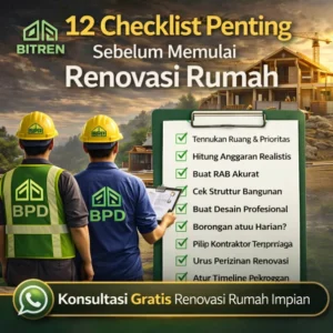 Thumbnail artikel 12 Checklist Penting Sebelum Memulai Renovasi Rumah – Biaya Renovasi, Tips Renovasi Rumah, Checklist Renovasi