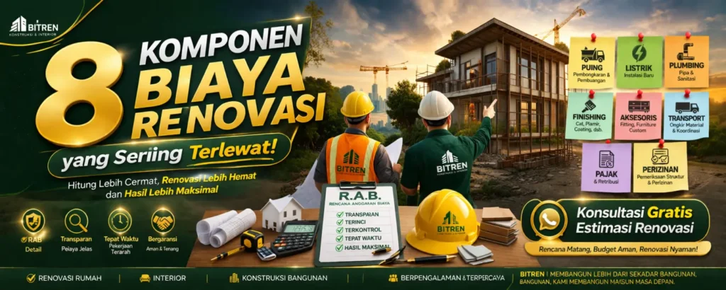 Ilustrasi komponen biaya renovasi rumah yang sering terlupakan dengan elemen konstruksi dan RAB