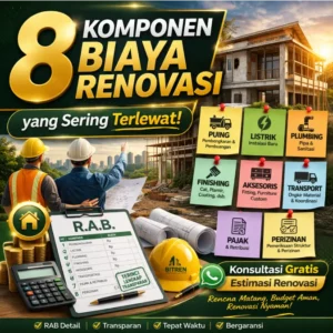 Ilustrasi komponen biaya renovasi rumah yang sering terlupakan dengan elemen konstruksi dan RAB