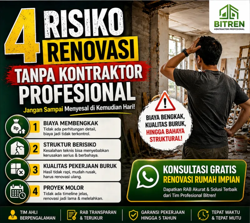 Risiko renovasi tanpa kontraktor profesional – biaya membengkak, kualitas buruk, dan bahaya struktural