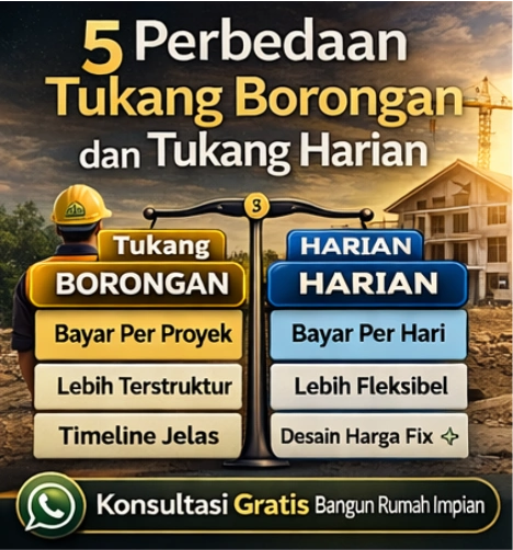 Perbedaan tukang borongan dan tukang harian dalam proyek renovasi rumah