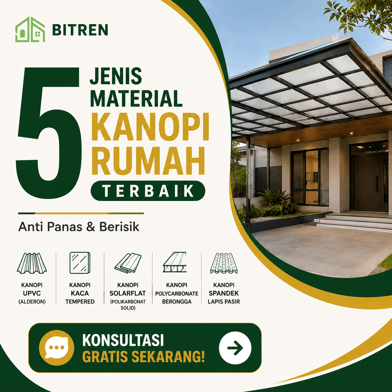 5 Jenis Material Kanopi Rumah Terbaik (Anti Panas & Berisik) 
