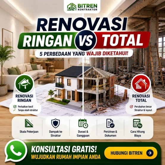 Renovasi Ringan Vs Total pada rumah modern dengan tim Bitren mengecek blueprint renovasi